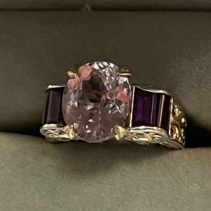 Pink Kunzite and Amethyst 925 Sterling Silver Ring